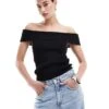 Monki Rib Knit Off Shoulder Foldover Top In Black For Women -Monki Shop 206788838 1 black