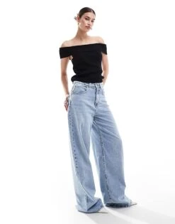 Monki Rib Knit Off Shoulder Foldover Top In Black For Women -Monki Shop 206788838 3