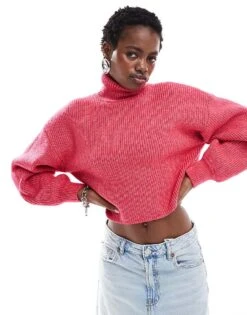 Monki Cropped High Neck Jumper In Pink For Women -Monki Shop 206788880 1 pink 1