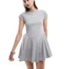 Monki Short Sleeve Mini Jersey Dress With An A-line Skirt In Grey Melange For Women -Monki Shop 206788912 1 greymelange