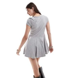 Monki Short Sleeve Mini Jersey Dress With An A-line Skirt In Grey Melange For Women -Monki Shop 206788912 3