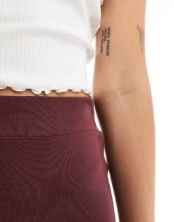 Monki Super Soft Low Waist Flare Jersey Trousers In Burgundy For Women -Monki Shop 206788929 5