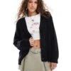 Monki Cable Knit Boxy Button Front Cardigan In Black For Women -Monki Shop 206788991 1 black