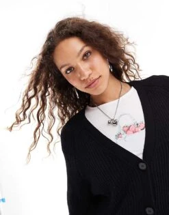 Monki Cable Knit Boxy Button Front Cardigan In Black For Women -Monki Shop 206788991 3