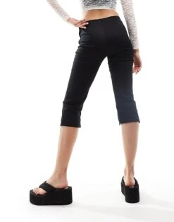 Monki Stretch Cropped Capri Pants With Front Split In Black For Women 11 Monki Stretch Cropped Capri Pants With Front Split In Black For Women -Monki Shop 206789003 4
