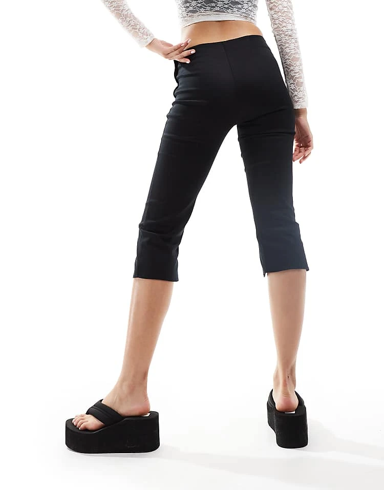 Monki Stretch Cropped Capri Pants With Front Split In Black For Women 6 Monki Stretch Cropped Capri Pants With Front Split In Black For Women - Image 4