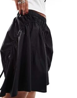 Monki Poplin Mini Skirt With Drawstring Ruched Details In Black For Women 10 Monki Poplin Mini Skirt With Drawstring Ruched Details In Black For Women -Monki Shop 206789044 3