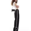 Monki Heart Stripe Straight Leg Track Pant Trouser In Black With White Stripes For Women -Monki Shop 206789080 1 black