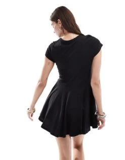 Monki Short Sleeve Mini Jersey Dress With An A-line Skirt In Black For Women -Monki Shop 206789103 2