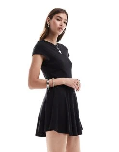 Monki Short Sleeve Mini Jersey Dress With An A-line Skirt In Black For Women -Monki Shop 206789103 3