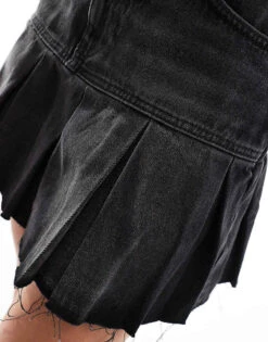Monki Pleated Denim Mini Skirt In Washed Black For Women -Monki Shop 206789117 4