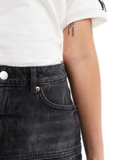 Monki Pleated Denim Mini Skirt In Washed Black For Women -Monki Shop 206789117 5