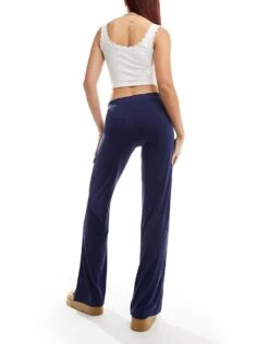 Monki Super Soft Low Waist Straight Leg Baggy Jersey Trousers In Navy For Women Royal Navy Blue -Monki Shop 206789170 3