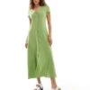Monki Short Sleeve Button Front Midi Dress In Green For Women -Monki Shop 206789178 1 green