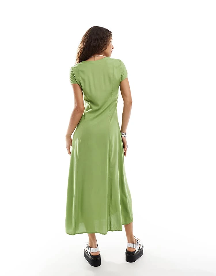 Monki Short Sleeve Button Front Midi Dress In Green For Women 4 Monki Short Sleeve Button Front Midi Dress In Green For Women - Image 2