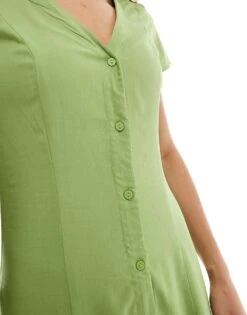 Monki Short Sleeve Button Front Midi Dress In Green For Women 9 Monki Short Sleeve Button Front Midi Dress In Green For Women -Monki Shop 206789178 3