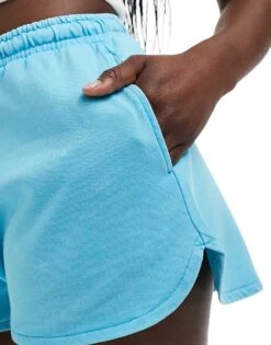 Monki Heavy Jersey Shorts With Curved Hem In Light Blue For Women -Monki Shop 206789226 4