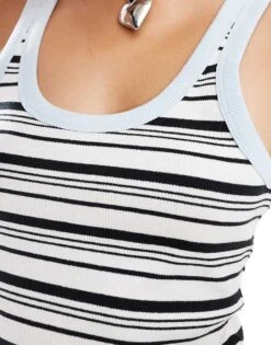 Monki Ribbed Fitted Vest Top With Scoop Neck In Blue And White Multi Stripe For Women -Monki Shop 206789248 3