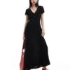 Monki Short Sleeve Button Front Midi Dress In Black For Women