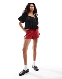 Monki Puff Short Sleeve Sqaure Neck Broderie Anglaise Top In Black For Women -Monki Shop 206789281 4