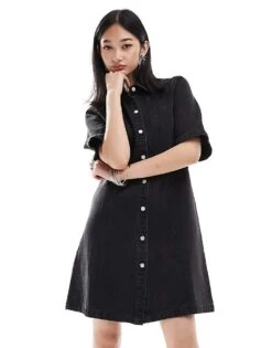 Monki Denim Mini Shirt Dress In Washed Black For Women -Monki Shop 206789323 1 washedblack 1