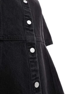 Monki Denim Mini Shirt Dress In Washed Black For Women -Monki Shop 206789323 2