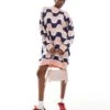 Monki Oversized Knitted Mini Dress In Blue And Pink Wavy Stripe Pattern Jacqaurd For Women Multi Wavy Stripe -Monki Shop 206789368 1 multiwavystripe