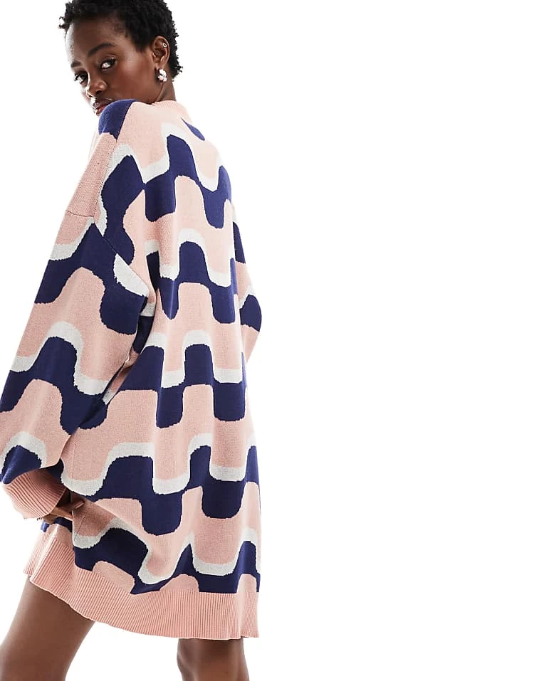 Monki Oversized Knitted Mini Dress In Blue And Pink Wavy Stripe Pattern Jacqaurd For Women Multi Wavy Stripe 4 Monki Oversized Knitted Mini Dress In Blue And Pink Wavy Stripe Pattern Jacqaurd For Women Multi Wavy Stripe - Image 2