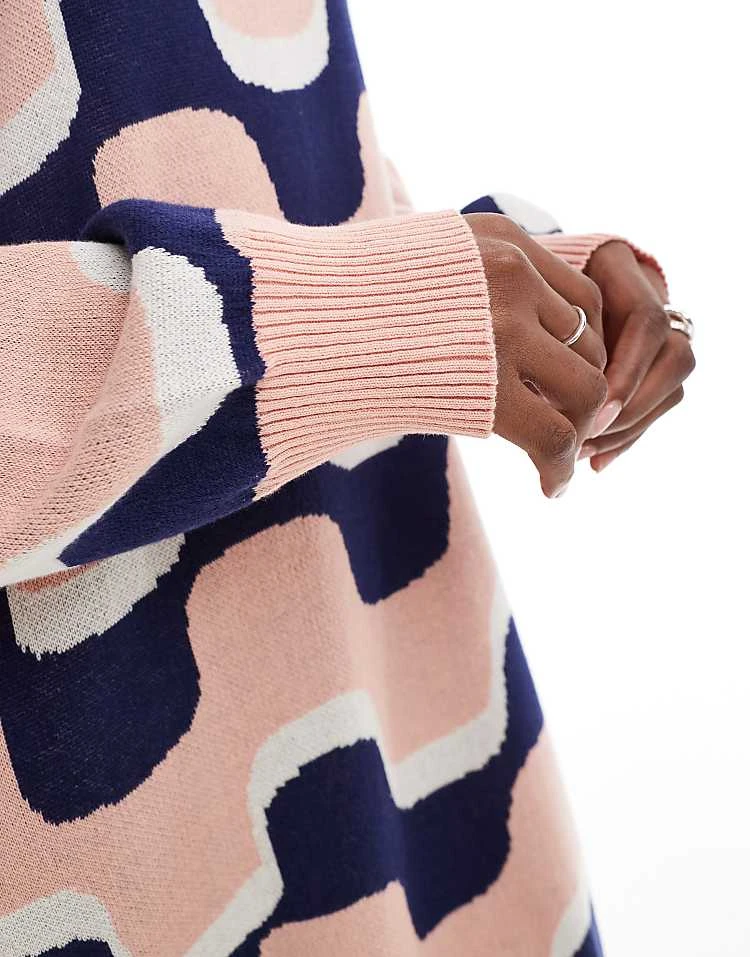 Monki Oversized Knitted Mini Dress In Blue And Pink Wavy Stripe Pattern Jacqaurd For Women Multi Wavy Stripe 5 Monki Oversized Knitted Mini Dress In Blue And Pink Wavy Stripe Pattern Jacqaurd For Women Multi Wavy Stripe - Image 3