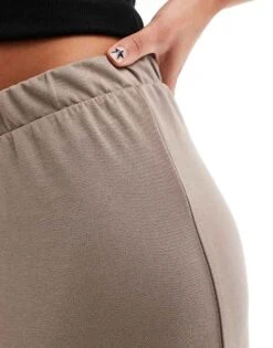 Monki Super Soft Low Waist Wide Leg Jersey Trousers In Beige For Women -Monki Shop 206789369 3