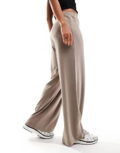 Monki Super Soft Low Waist Wide Leg Jersey Trousers In Beige For Women -Monki Shop 206789369 4