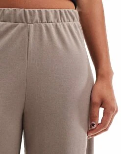 Monki Super Soft Low Waist Wide Leg Jersey Trousers In Beige For Women -Monki Shop 206789369 5