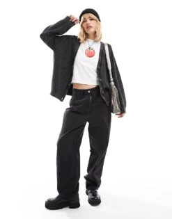 Monki Boxy Fit Cable Knit Cardigan In Off-black For Women Washed Black -Monki Shop 206789387 1 washedblack 1