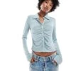 Monki Long Sleeve Jersey Ruched Shirt In Light Dusty Blue For Women -Monki Shop 206789428 1 lightdustyblue