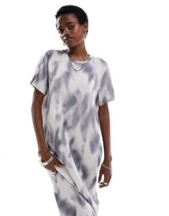 Monki Maxi T-shirt Dress In Grey Tie Dye For Women -Monki Shop 206799605 2