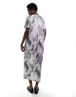 Monki Maxi T-shirt Dress In Grey Tie Dye For Women -Monki Shop 206799605 3