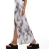 Monki Slim Maxi Skirt In Grey Soft Tie Dye For Women Grey Tie Dye