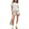 Monki Co-ord Drawstring Waist Linen Shirt And Shorts In Beige