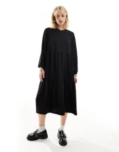 Monki Long Sleeve Smock Midi Dress In Black For Women -Monki Shop 206875637 1 black 1