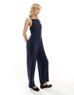Monki Wide Leg Jumpsuit With Square Neck In Navy Blue For Women 11 Monki Wide Leg Jumpsuit With Square Neck In Navy Blue For Women -Monki Shop 206875671 1 navyblue 1