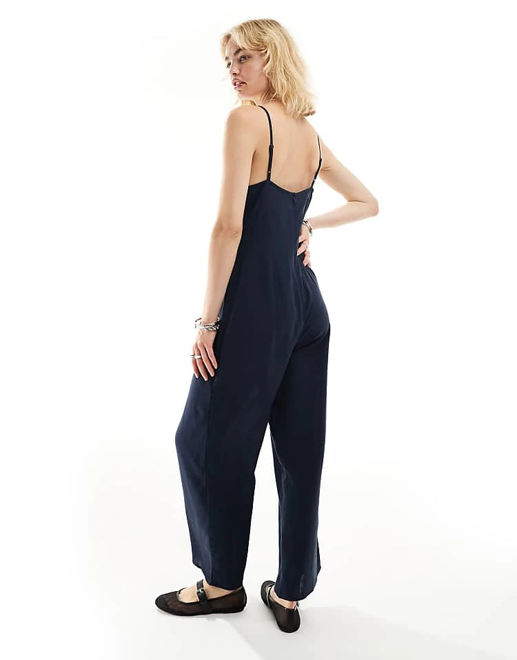 Monki Wide Leg Jumpsuit With Square Neck In Navy Blue For Women 5 Monki Wide Leg Jumpsuit With Square Neck In Navy Blue For Women - Image 3