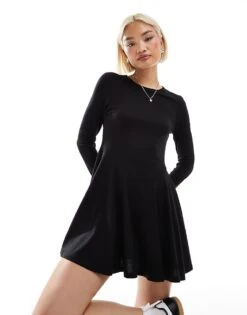 Monki Long Sleeve Mini Skater Dress In Black For Women -Monki Shop 206875692 1 black 1