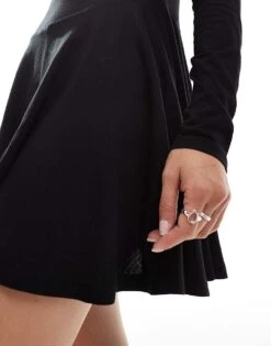 Monki Long Sleeve Mini Skater Dress In Black For Women -Monki Shop 206875692 2