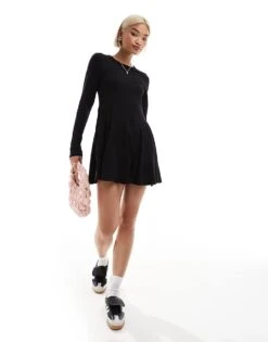 Monki Long Sleeve Mini Skater Dress In Black For Women -Monki Shop 206875692 3