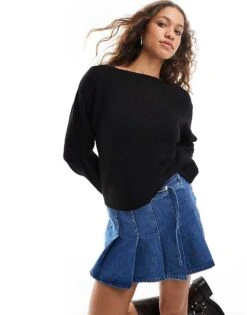 Monki Knitted Top With Off Shoulder Boat Neck In Black For Women -Monki Shop 206875725 1 black 1