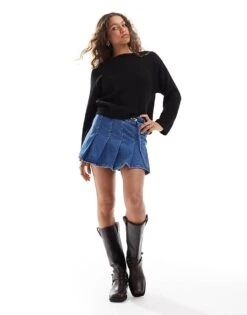 Monki Knitted Top With Off Shoulder Boat Neck In Black For Women -Monki Shop 206875725 2