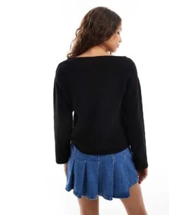 Monki Knitted Top With Off Shoulder Boat Neck In Black For Women -Monki Shop 206875725 4