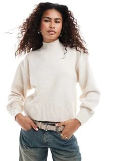 Monki Knitted Turtleneck Sweater In Beige Melange For Women -Monki Shop 206875726 2