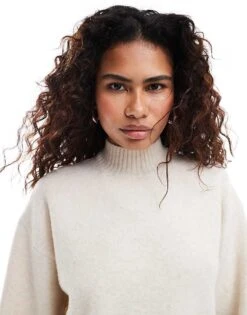 Monki Knitted Turtleneck Sweater In Beige Melange For Women -Monki Shop 206875726 3