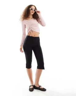 Monki Long Sleeve Cropped Ruched Asymmetric Top In Pink For Women -Monki Shop 206875741 3